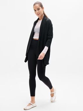 Athleta Black Draped Open-Front Cardigan